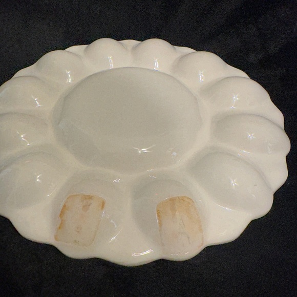 Vintage Deviled Egg Platter Hand Painted with Fruit Center Bright Yellow - Picture 2 of 6